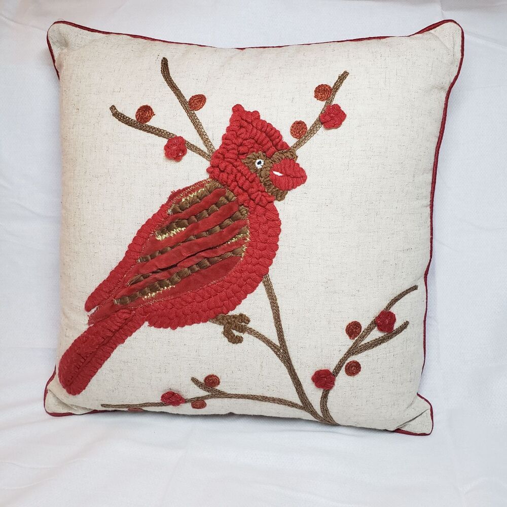 cardinal red berries decorative pillow
